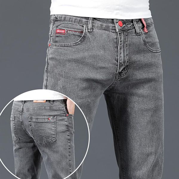 men's jeans fashion brand slim gray blue skinny men business casual classic cotton trend elastic youth pencil denim trousers